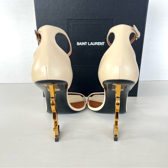 SAINT LAURENT Opyum Beige Leather Ankle Strap Open Toe Heel Sandals Sz 39 NWT - Picture 7 of 15